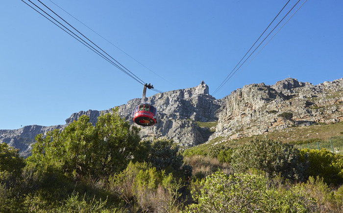 A general view of Table Mountain cable car going up the mountain. Picture: @TableMountainCa/Twitter