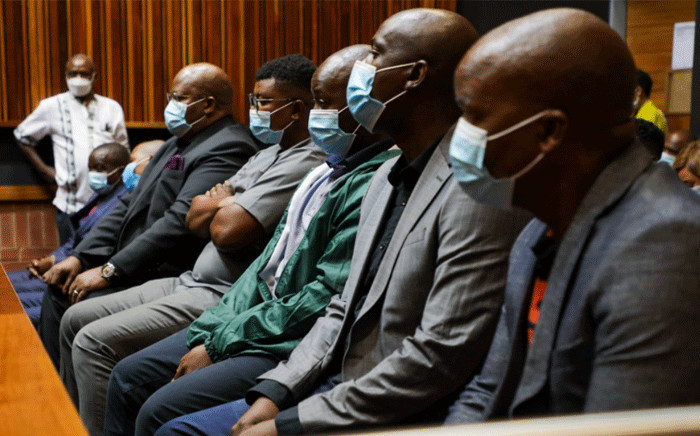 ANC treasurer in Limpopo Danny Msiza, businessman and former ANC Youth League member Kabelo Matsepe and five others appeared in the Palm Ridge Magistrates Court on 12 March 2021 for their alleged role in the looting of VBS funds. Picture: Boikhutso Ntsoko/Eyewitness News.