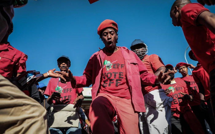 EFF members outside the Senekal Magistrates Court on 16 October 2020. Picture: Abigail Javier/EWN