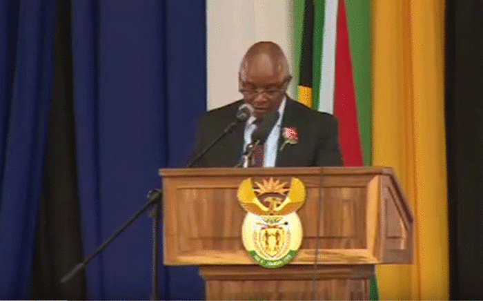 A screengrab of Sipho Pityana delivering  a speech at the funeral of the late Reverend Makhensani Stofile on Thursday. 