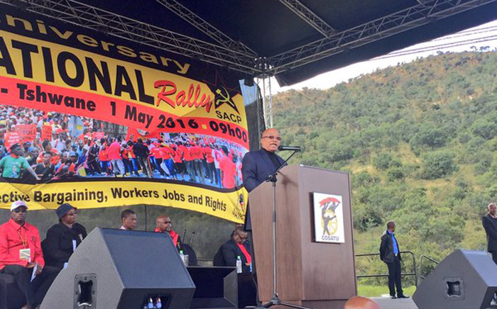 President Jacob Zuma addressing the Mayday rally in Mamelodi. Picture: Emily Corke/EWN.