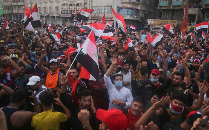 FILE: Iraqi protesters gather during an anti-government demonstration in the Iraqi capital Baghdad on 25 October 2019. Picture: AFP