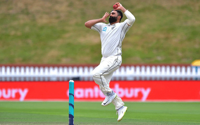 New Zealand's Ajaz Patel bowls during day five of the first Test cricket match between New Zealand and Sri Lanka at the Basin Reserve in Wellington on 19 December, 2018. Picture: AFP