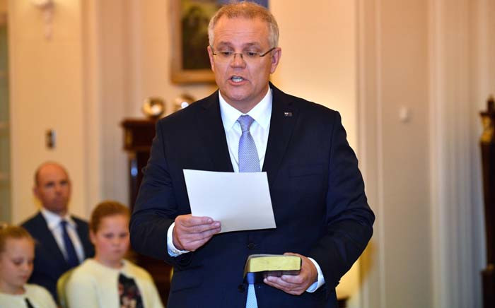 New Australian Prime Minister Scott Morrison takes part in an oath-taking ceremony to become the nation's new leader at Government House in Canberra on 24 August 2018. Picture: AFP.