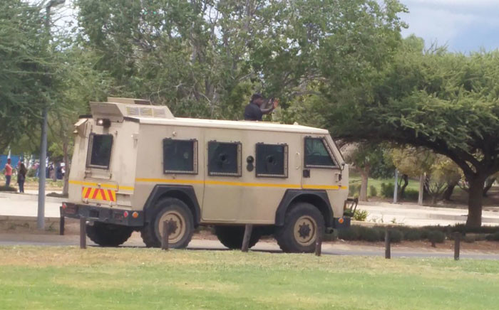 Police nyala seen on campus at the North West University in Mahikeng. Picture: Twitter: @Thats_Brooklyn