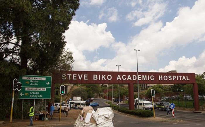 Born to Protect security guards protested outside the Steve Biko Academic Hospital on Monday, blocking the entrance with burning tyres and barbed wire in Pretoria. Picture: Sethembiso Zulu/EWN