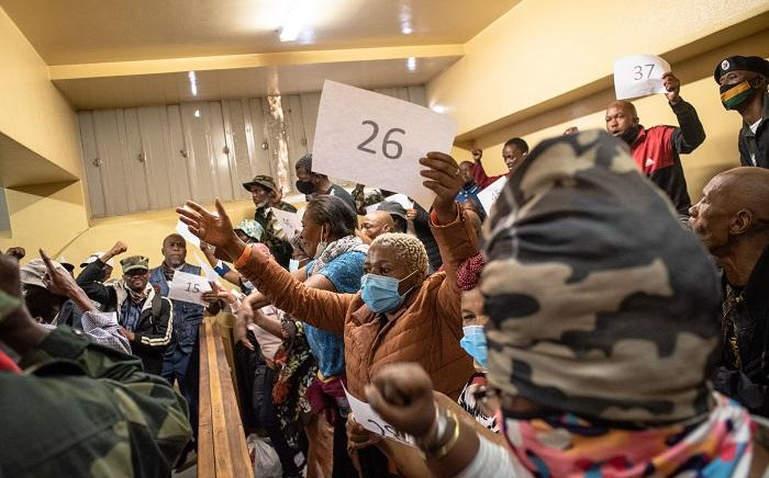 Accused military veterans in connection of the hostage situation with cabinet ministers at Pretoria Magistrates Court in Kgosi Mampuru II correctional services on 18 October 2021. Picture: Pool/Jacques Nelles. 
