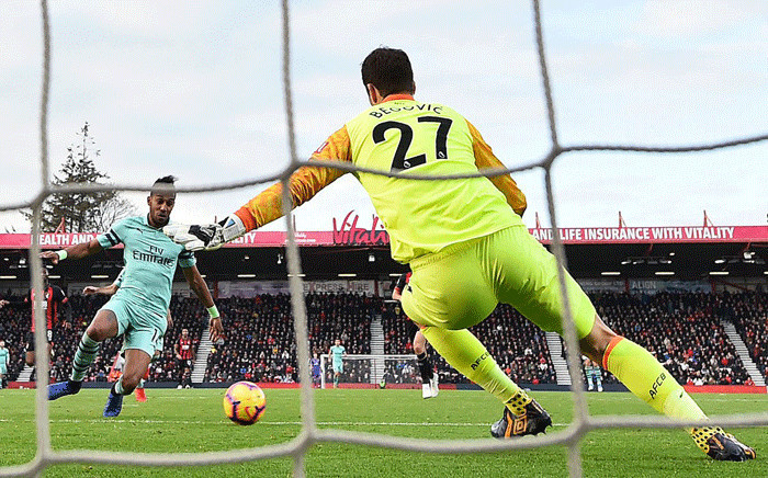 Arsenal's Pierre-Emerick Aubameyang scores in a match against AFC Bournemouth. Picture: @Arsenal/Twitter.
