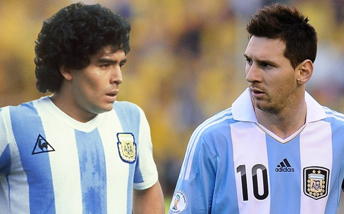 Legendary Argentinian footballers Diego Maradona (L) and Lionel Messi. Picture: Facebook.