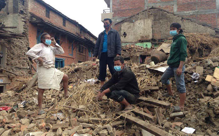 Gift of the Givers walk through an area hit by the quake. Scores of collapsed buildings. Picture: Mia Lindeque/EWN