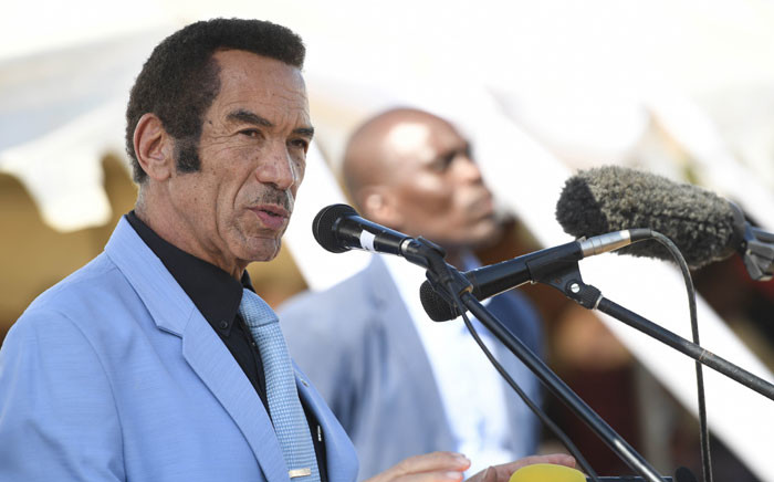 FILE: Botswana former president Ian Khama Sereste delivers a speech to announce his departure from the Botswana Democratic Part (BDP) which has ruled since independence more than half a century ago, on 25 May 2019. Picture: AFP
