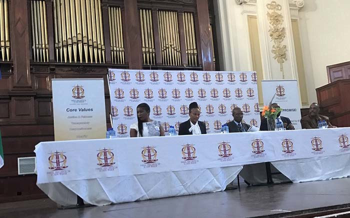 Public Protector Busisiwe Mkhwebane, second from left, speaking during her first public Stakeholder Forum at the Johannesburg City Hall. Picture: Clement Manyathela/EWN.
