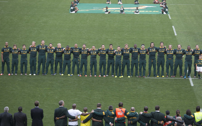 FILE: The Springboks sing the National Anthem at a game at Ellis Park Stadium in Johannesburg. Picture: Christa Eybers/EWN.