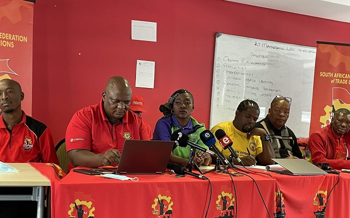 Trade unions affiliated to Saftu address the media on 18 March 2022 after secretary general Zwelinzima Vavi was served with notice of intention to suspend him over alleged misconduct. The 13 unions do not include Numsa, which is the largest union in the federation. Picture: Masechaba Sefularo/EWN.