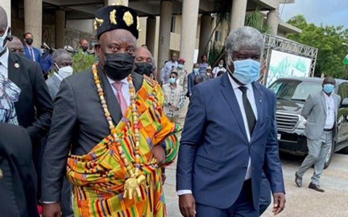 President Cyril Ramaphosa leaves the Abidjan City Hall after being granted the key to the city and allotted the chieftaincy of the city’s most revered tribe during his state visit to the Ivory Coast on 2 December 2021. Picture: Theto Mahlakoana/Eyewitness News