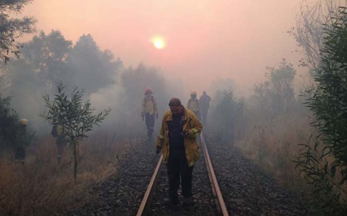 Firefighters battle one of the fires in the Overberg district. Picture: @goFPA/Twitter.