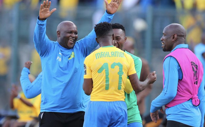 Mamelodi Sundowns coach Pitso Mosimane celebrates his side's 5-0 demolition of Al Ahly in their CAF Champions League match at Atteridgeville Stadium on 6 April 2019. Picture: @Masandawana/Twitter