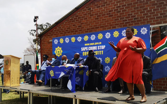 Police Minister Bheki Cele (seated right), along with the national police's top management, listens to farmers and workers during a visit to the Normandien area in KwaZulu-Natal on 21 September 2020. Picture: @SAPoliceService/Twitter