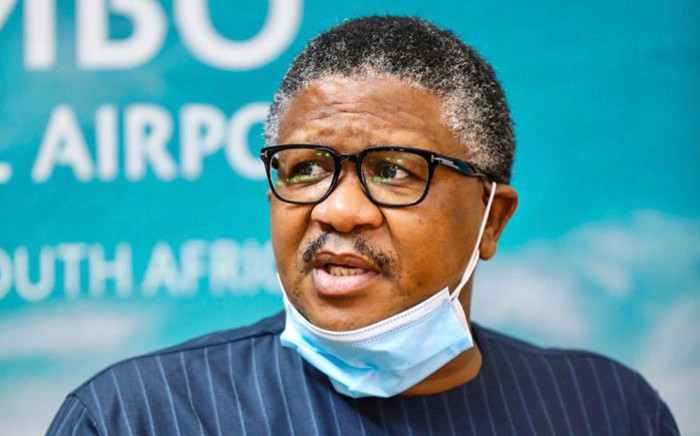 Transport Minister Fikile Mbalula on a COVID-19 compliance tour of the OR Tambo International Airport in Johannesburg on 12 September 2020. Picture: @MbalulaFikile/Twitter