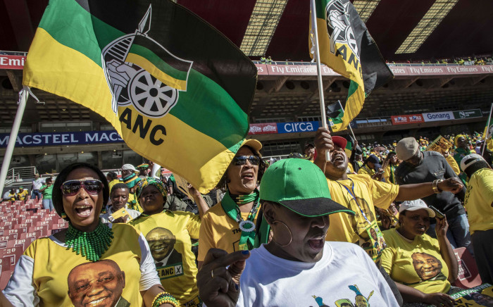 ANC supporters dance and sing at the Ellis Park Stadium as the show begins before speeches and dignitaries arrive. Picture: Thomas Holder/EWN
