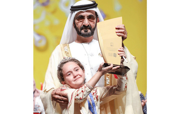 Maryam Amjoun won the main prize in the third annual Arab Reading Challenge. Picture: @DXBMediaOffice/Twitter