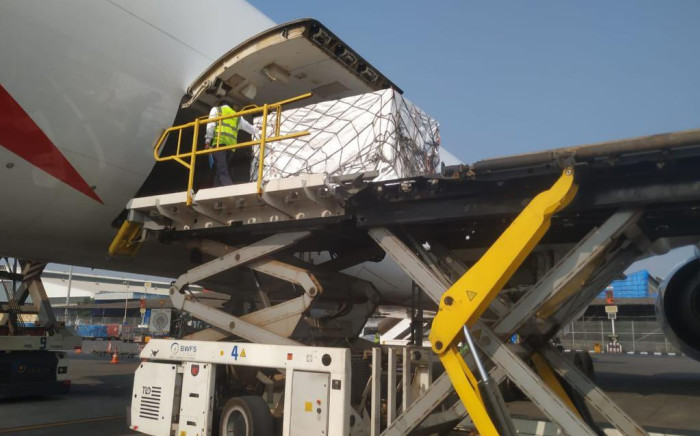 The first shipment of 1 million doses of the Oxford University-AstraZeneca vaccine from the Serum Institute of India left Mumbai on 31 January 2021. Picture: @DIRCO_ZA on Twitter.