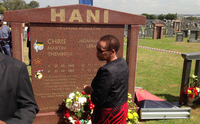 FILE: Chris Hani's wife Limpho Hani lays a wreath at her late husband's grave site in Boksburg on 10 April 2015. Picture: Govan Whittles/EWN