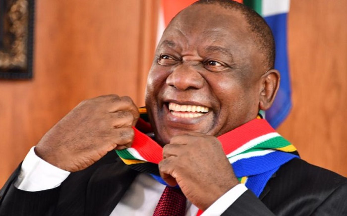 FILE: President Cyril Ramaphosa has a light moment at the end of his Freedom Day address. Picture: GCIS.