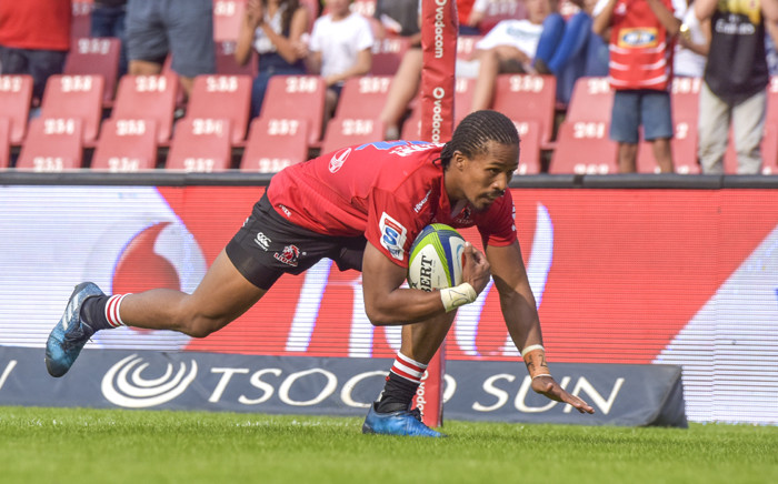 Sylvian Mahuza of the Emirates Lions scores a try during the SuperRugby match between Emirates Lions and Waratahs. Picture: AFP