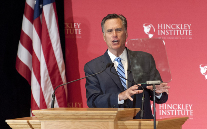 Former Governor and presidential candidate Mitt Romney addresses a full house of more than 600 people during a speech for Hinckley Institute of Politics at the University of Utah in Salt Lake City 3 March, 2016. Picture: AFP.