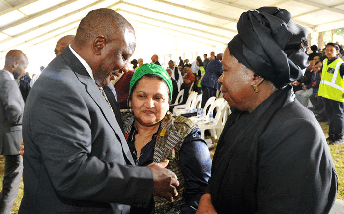 This file photo taken on 29 March 2017 shows Deputy President Cyril Ramaphosa with Jessie Duarte and Dr Nkosazana Dlamini Zuma at the funeral service of anti-apartheid activist Ahmed Mohamed Kathrada. Picture: GCIS