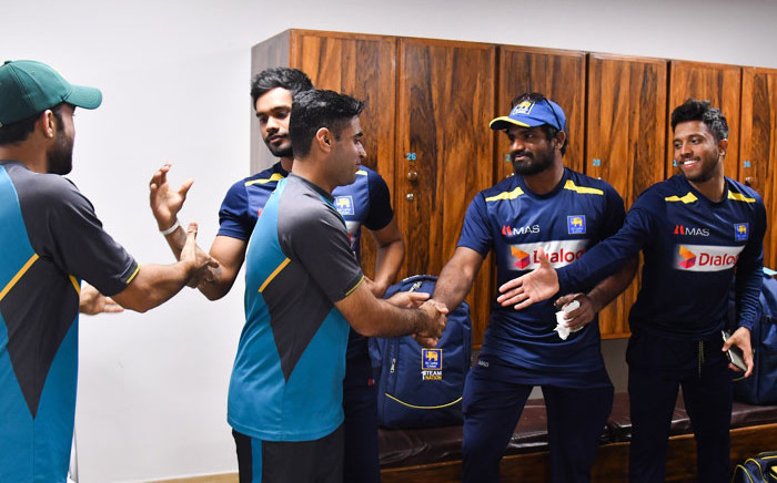 Pakistan players thank the Sri Lankan opponents following their victory in the second Test on 23 December 2019. Picture: @TheRealPCB/Twitter