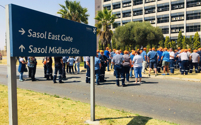 Employees affiliated to Solidarity protest against what they call the exclusion of white workers through Sasol’s Khanyisa scheme. Picture: @solidariteit/Twitter