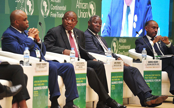 President Cyril Ramaphosa participating as a panelist in the African Continetal Free Trade Area Business Forum at the AU's 10th extraordinary summit on 20 March 2018. Picture: @PresidencyZA/Twitter