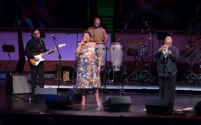 FILE: Legendary South African musicians, singer Sibongile Khumalo and Hugh Masekela, perform at a concert on 4 April 2014 in New York. Picture: AFP