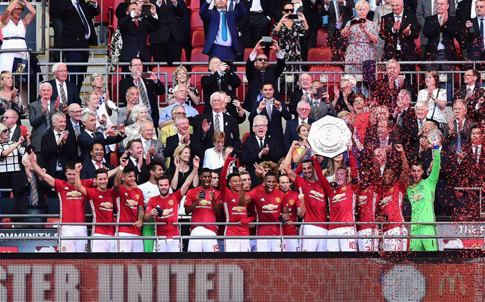 FILE: FA Cup holders Manchester United celebrate after beating champions Leicester City 2-1 in England. Picture: Twitter @ManUtd.