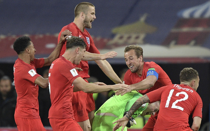 England's players celebrate after the penalty shootout at the end of the Russia 2018 World Cup round of 16 football match between Colombia and England at the Spartak Stadium in Moscow on 3 July 2018. Picture: AFP