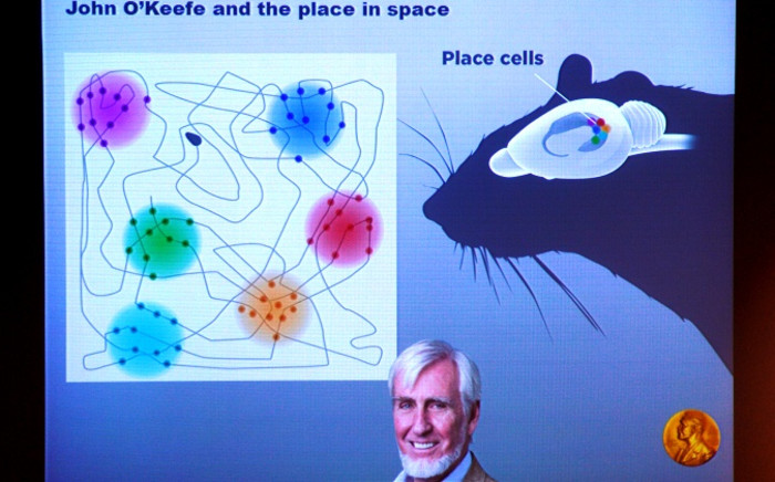 A giant screen displays the image of British-American researcher John O'Keefe at a press conference of the Nobel Committee to announce the winner of the 2014 Nobel Medicine Prize on 6 October 2014. Picture: AFP.
