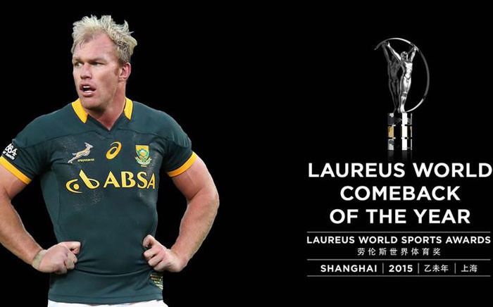 The ‘Comeback of the Year’ award went to Springbok flanker Schalk Burger on 15 April 2015. Picture: @LaureusSport.