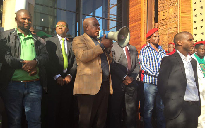 EFF leader Julius Malema addressing miners outside the Constitutional Court on 14 May 2015. Picture: Gia Nicolaides/EWN.