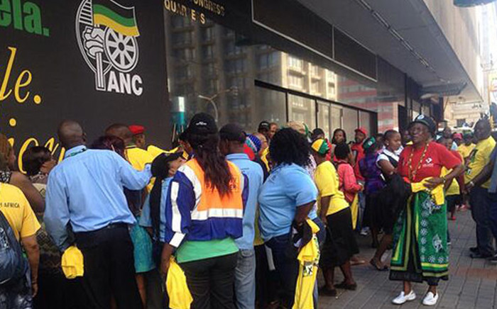 ANC supporters gather outside Luthuli House on 12 February 2014 ahead of the DA march. Picture: ‏Govan Whittles/EWN