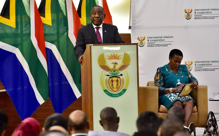 President Cyril Ramaphosa addresses Members of the Diplomatic Corps at OR Tambo Building, Pretoria, on Friday 14 September 2018. Picture: @PresidencyZA/Twitter 