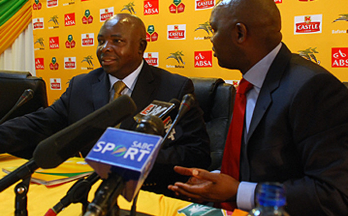 SAFA president Kirsten Nematandani and Bafana Bafana coach Pitso Mosimane. Picture: Taurai Maduna/Eyewitness News