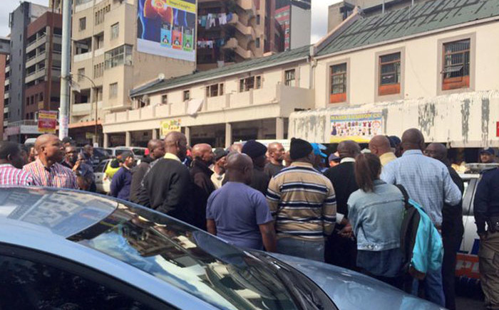 Meter taxi drivers have blocked roads in the Johannesburg CBD during a demonstration against the Gauteng transport MEC Ismail Vadi. Picture: Emily Corke/EWN