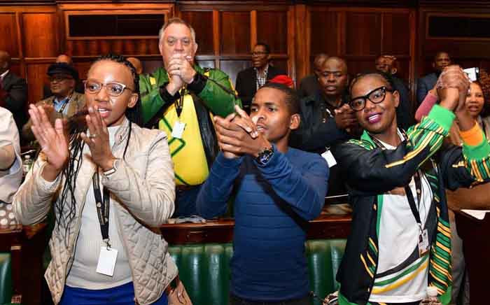 ANC’s 20-year-old Itumeleng Ntsube (centre), the youngest NCOP member from Botshabelo in the Free State. Picture: Nthakoana Ngatane/EWN.