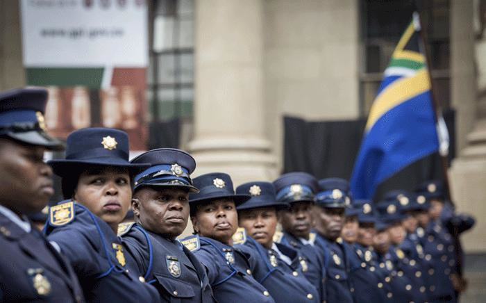 South African Police Services member parade outside the Gauteng Legislature Building in Johannesburg CBD before the State of the Provincial Address on 26 February 2018.  Picture: Sethembiso Zulu/EWN