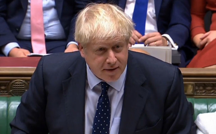 A video grab from footage broadcast by the UK Parliament's Parliamentary Recording Unit (PRU) shows Britain's Prime Minister Boris Johnson speaking in the House of Commons in London on 14 October 2019, during a debate on the Queen's Speech.  Picture: AFP