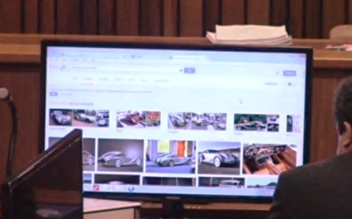 The last web page viewed on Oscar Pistorius's iPad before he shot and killed Reeva Steenkamp is shown in the High Court in Pretoria, 19 March 2014.