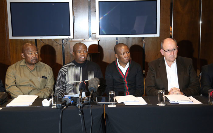 Leaders of opposition parties at a briefing on the upcoming motion of no confidence in President Jacob Zuma. Picture: Christa Eybers/EWN.
