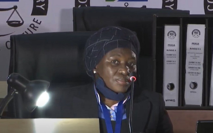A YouTube screengrab of Judge Tintswalo Makhubele testifying at the state capture commission of inquiry in Johannesburg on 3 August 2020.
